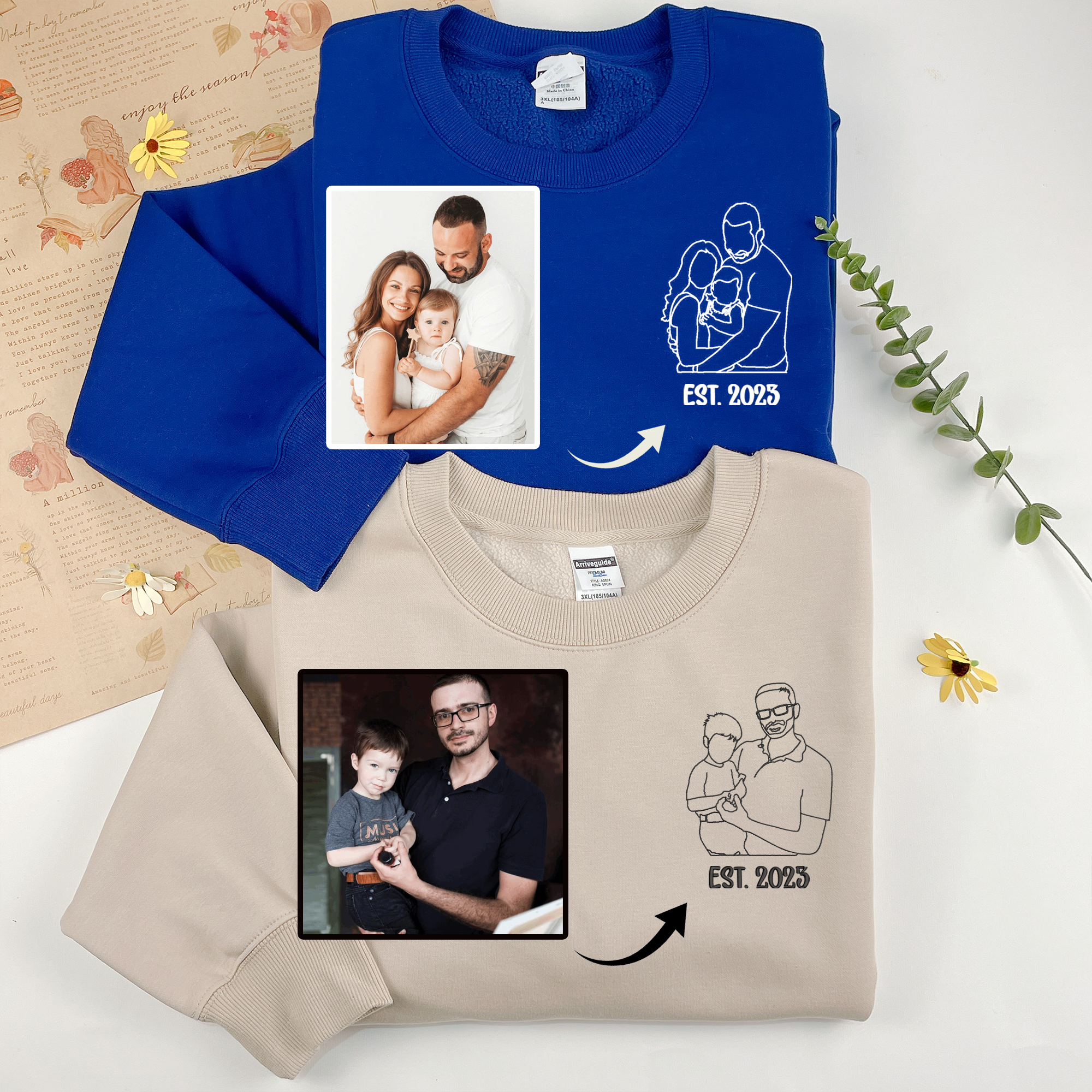 Custom Dad and Son Photo Embroidered Sweatshirt, Personalized Dad Embroidered Shirt