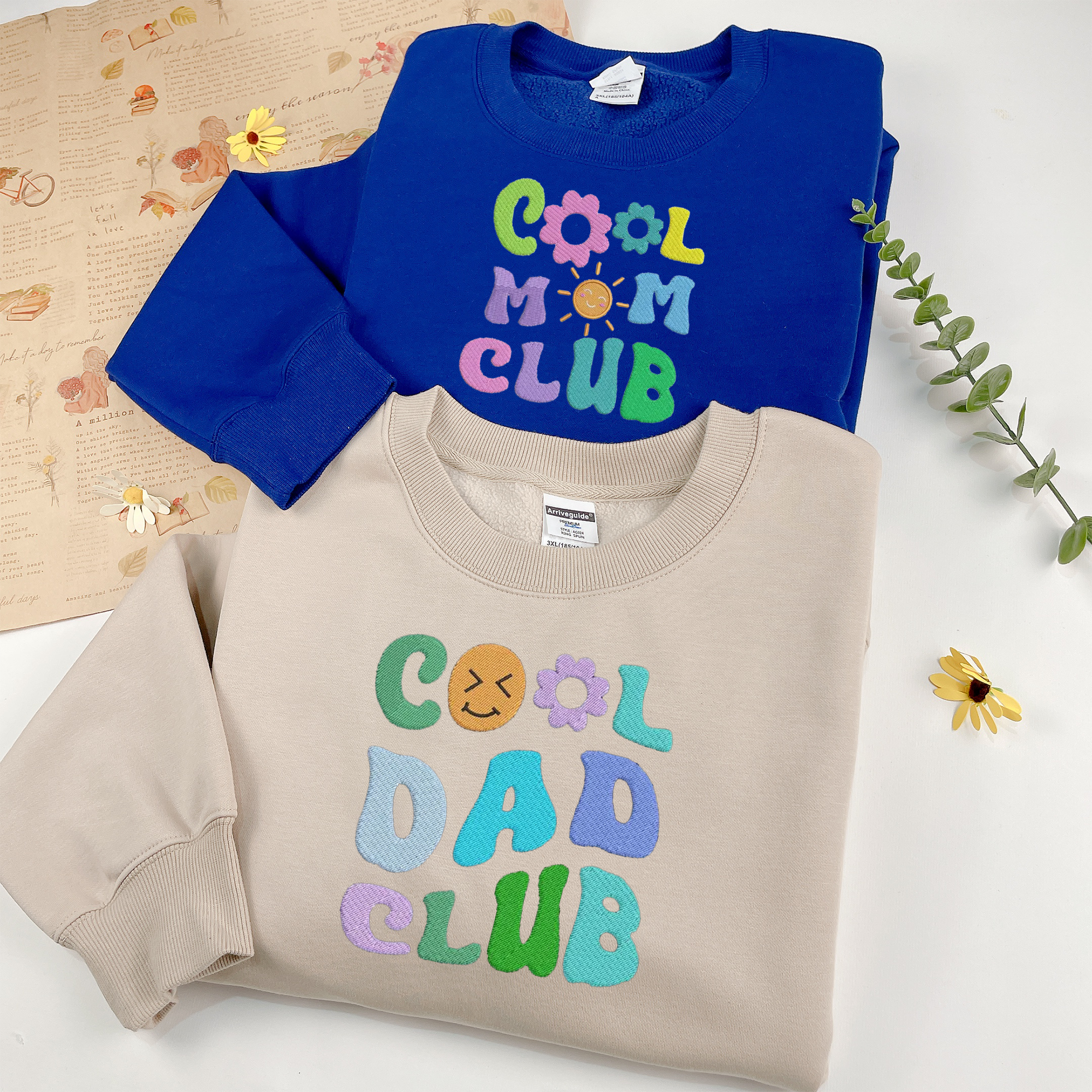 Cool Mom and Dad Club Embroidered Sweatshirt, Couple's Outfits, Couple Shirt for Mom and Dad