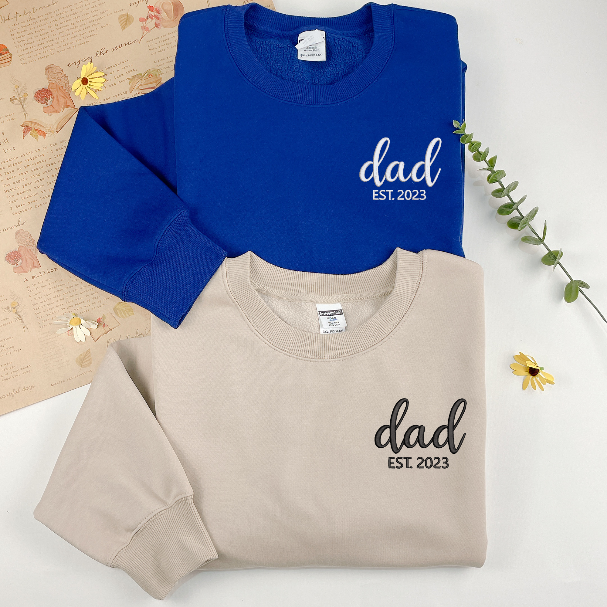 Custom Dad Est Embroidered Sweatshirt, Father's Day Sweatshirt, Personalized Gift For Dad