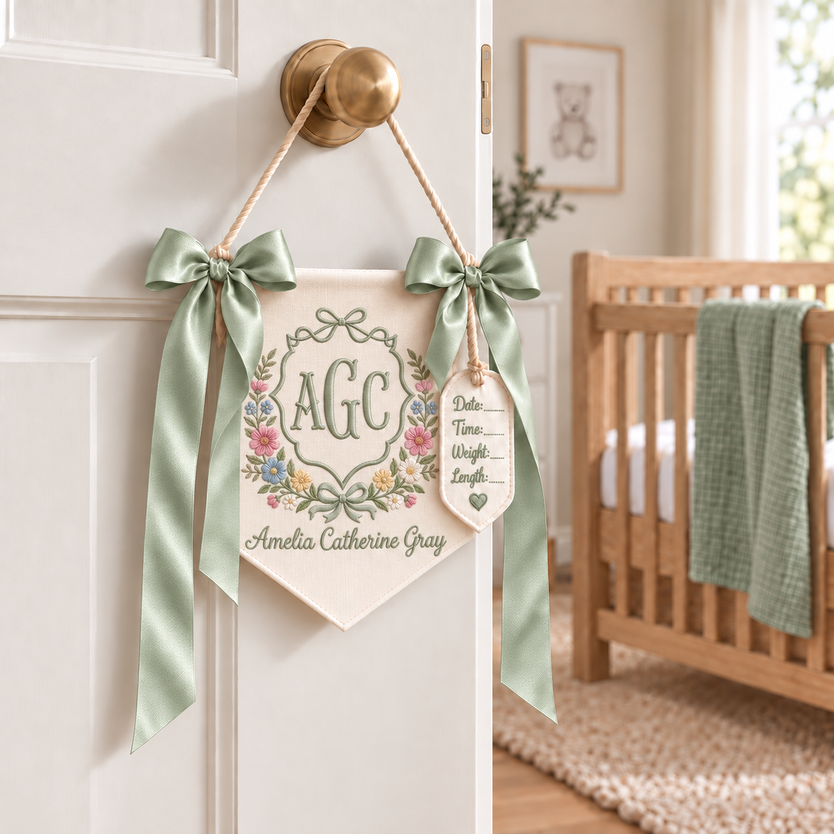 Personalized Baby Girl Hospital Banner, Embroidered Monogram Name Sign, Floral Newborn Announcement, Custom Nursery Decor, Baby Shower Gift