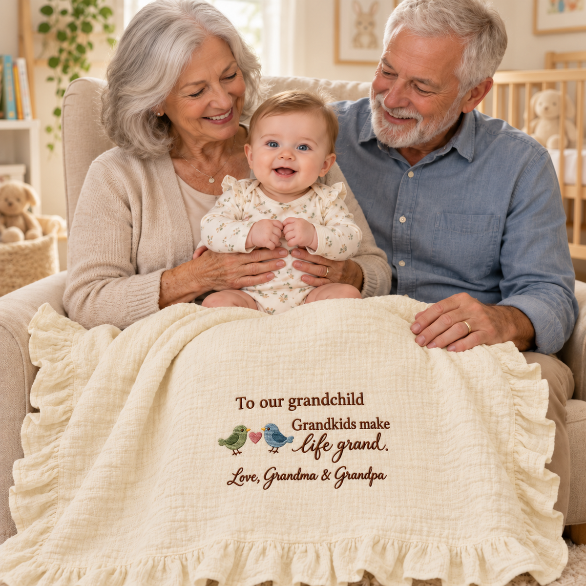 Grandkids Make Life Grand Muslin Blanket | Personalized Grandchild Keepsake Gift