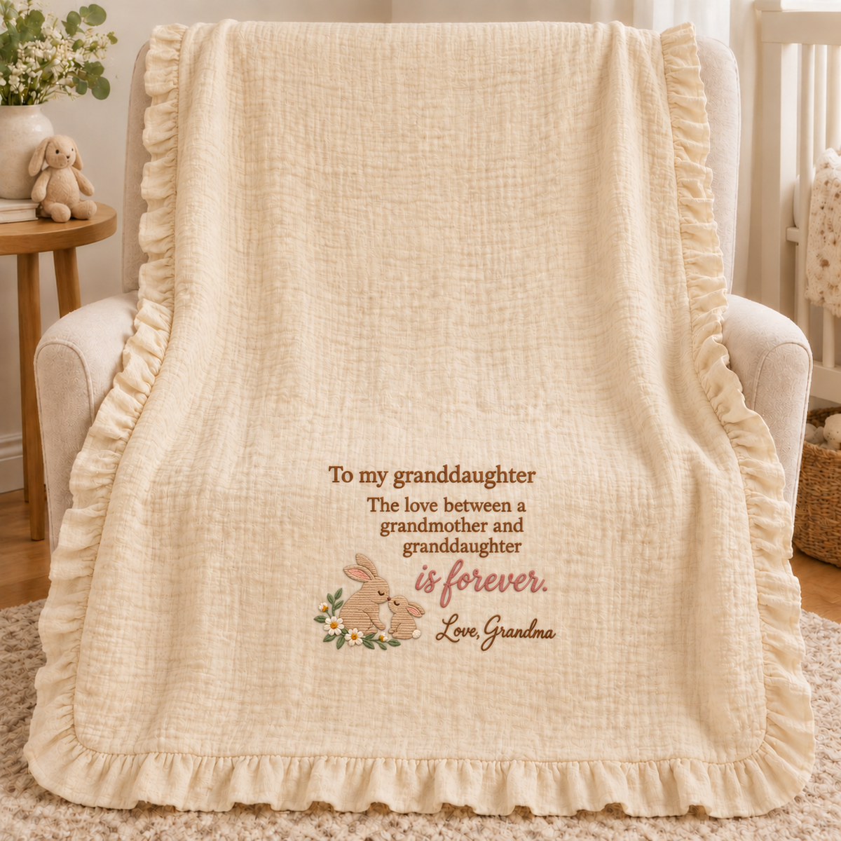 Forever Love Grandmother Granddaughter Muslin Blanket | Personalized Keepsake Gift