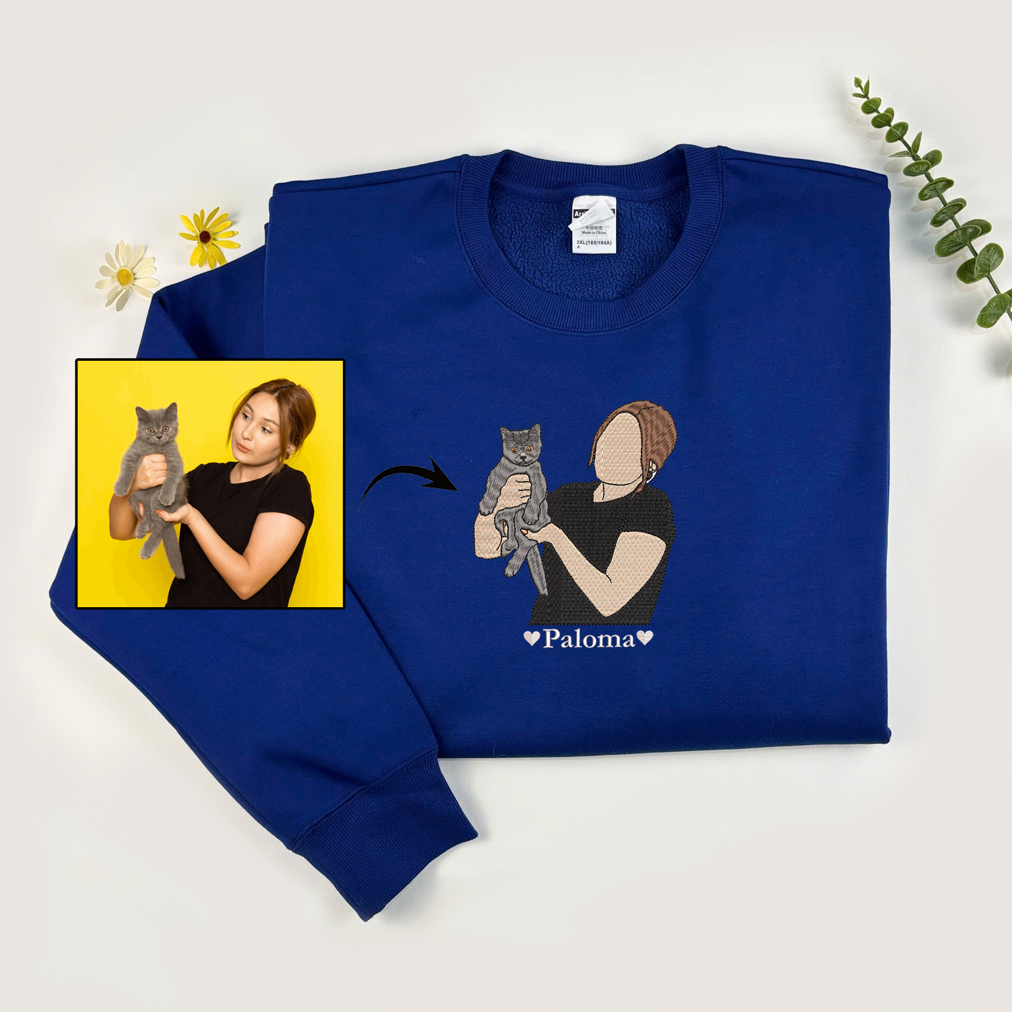 Personalized Matching Owner and Pet Sweatshirt, Custom Embroidered Sweatshirt with Pet Photo