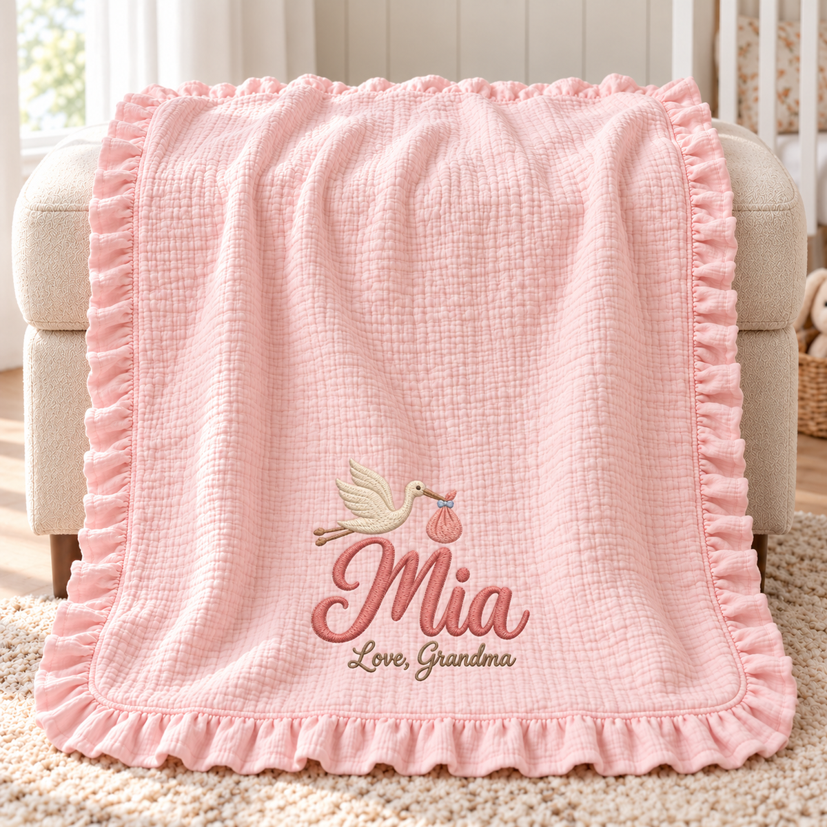Custom Name Muslin Keepsake Blanket | Personalized Gift from Grandma