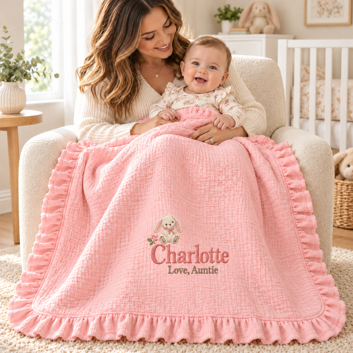 Personalized Name Keepsake Muslin Blanket | Custom Gift from Auntie