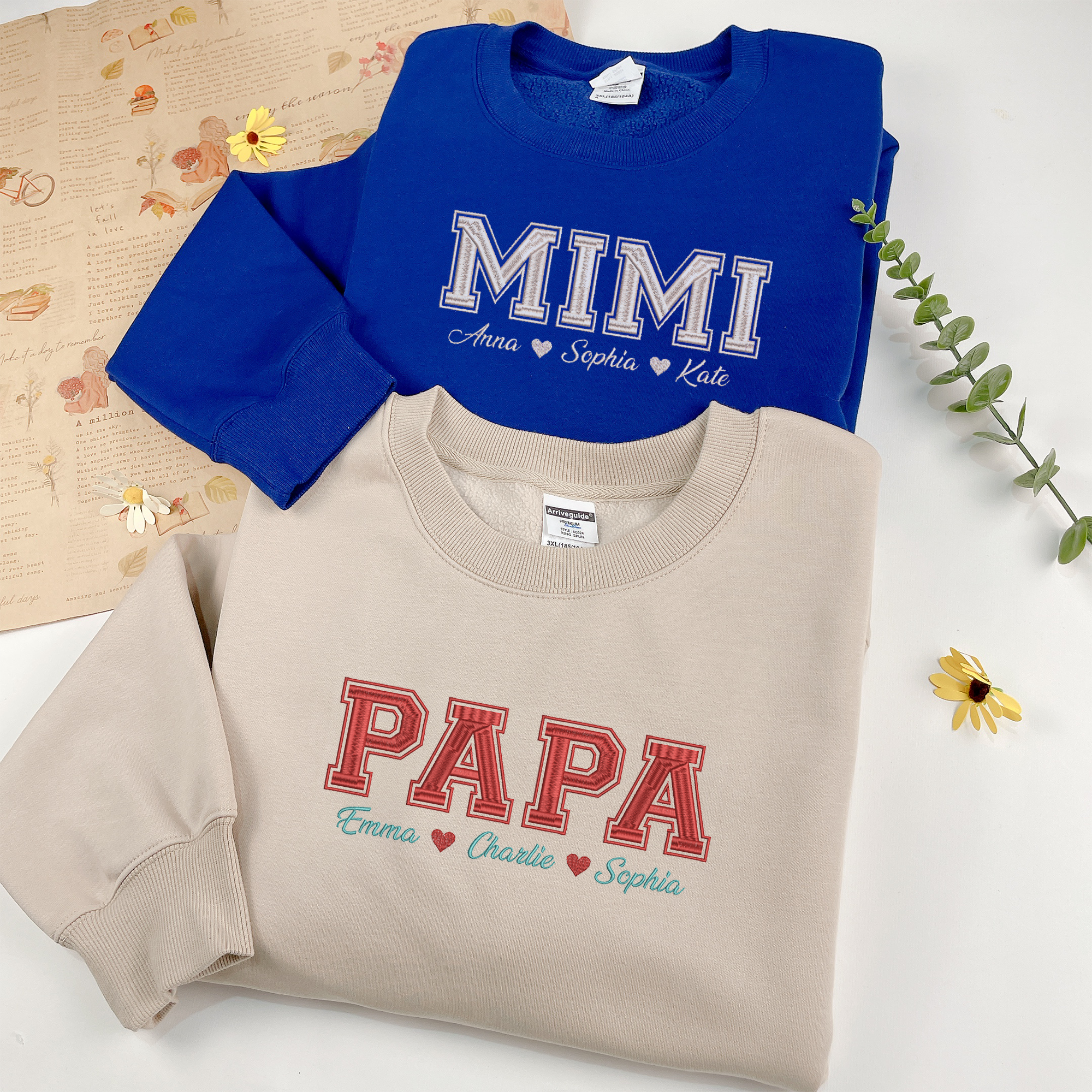 Custom Dad Mom Embroidered Sweatshirt With Kid's Name, Custom Text Sweatshirt, Personalized Gift