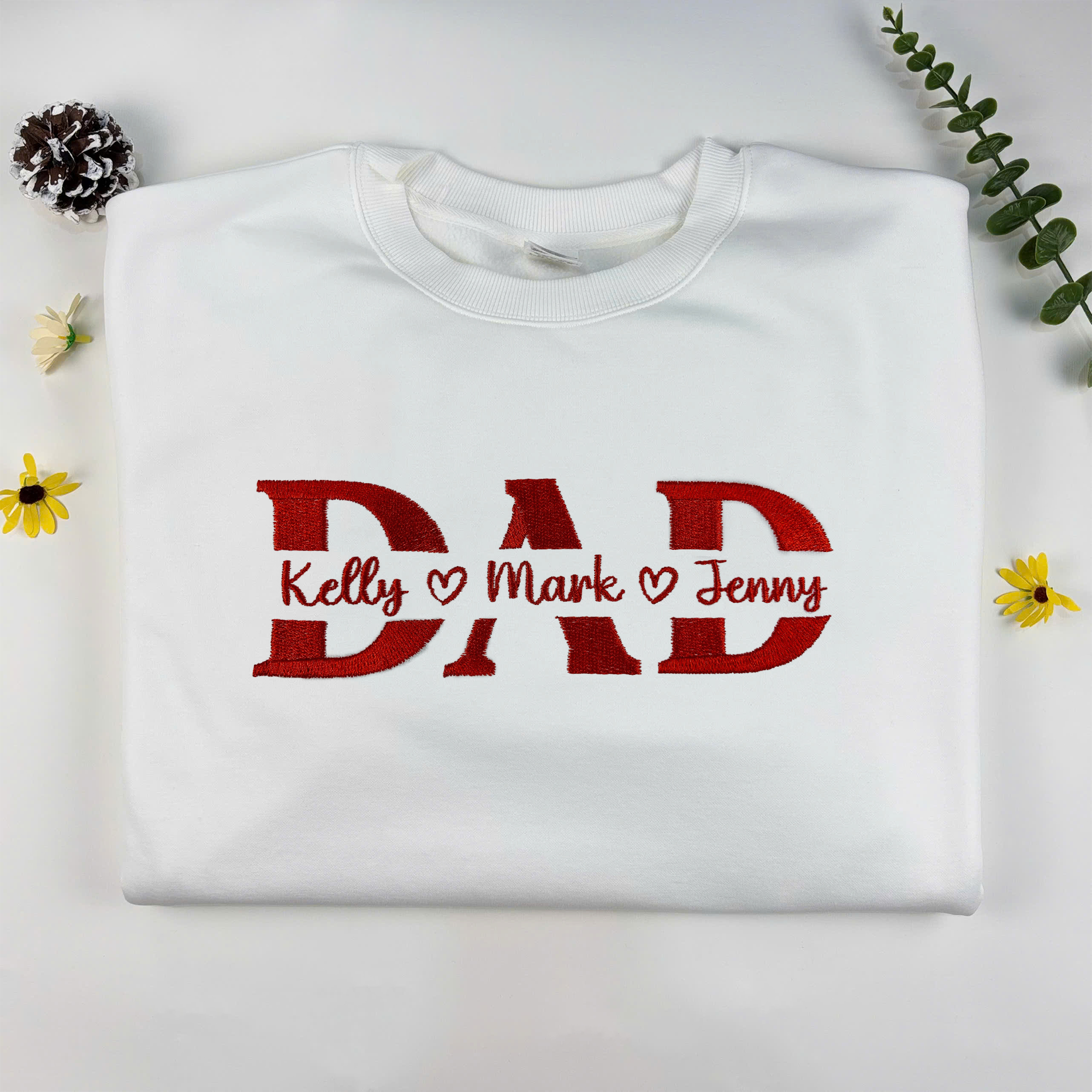 Custom Dad Embroidered Sweatshirt With Kids Name, Personalized Dad Sweatshirt
