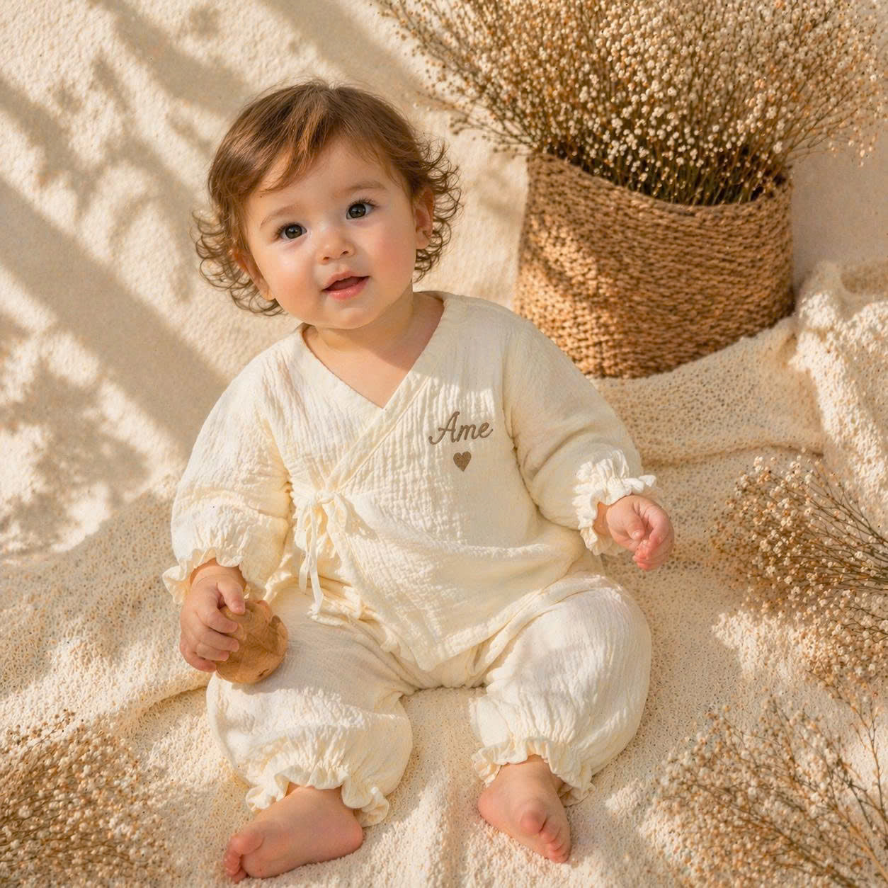 Personalized Baby Muslin Kimono Outfit – Custom Embroidered Name Newborn Baby Girl Set