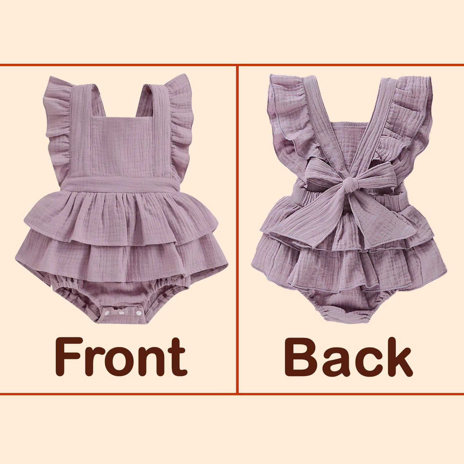 Baby Girl Muslin Ruffle Romper with Bow – Soft Cotton Summer Outfit, Newborn Coming Home & Baby Shower Gift