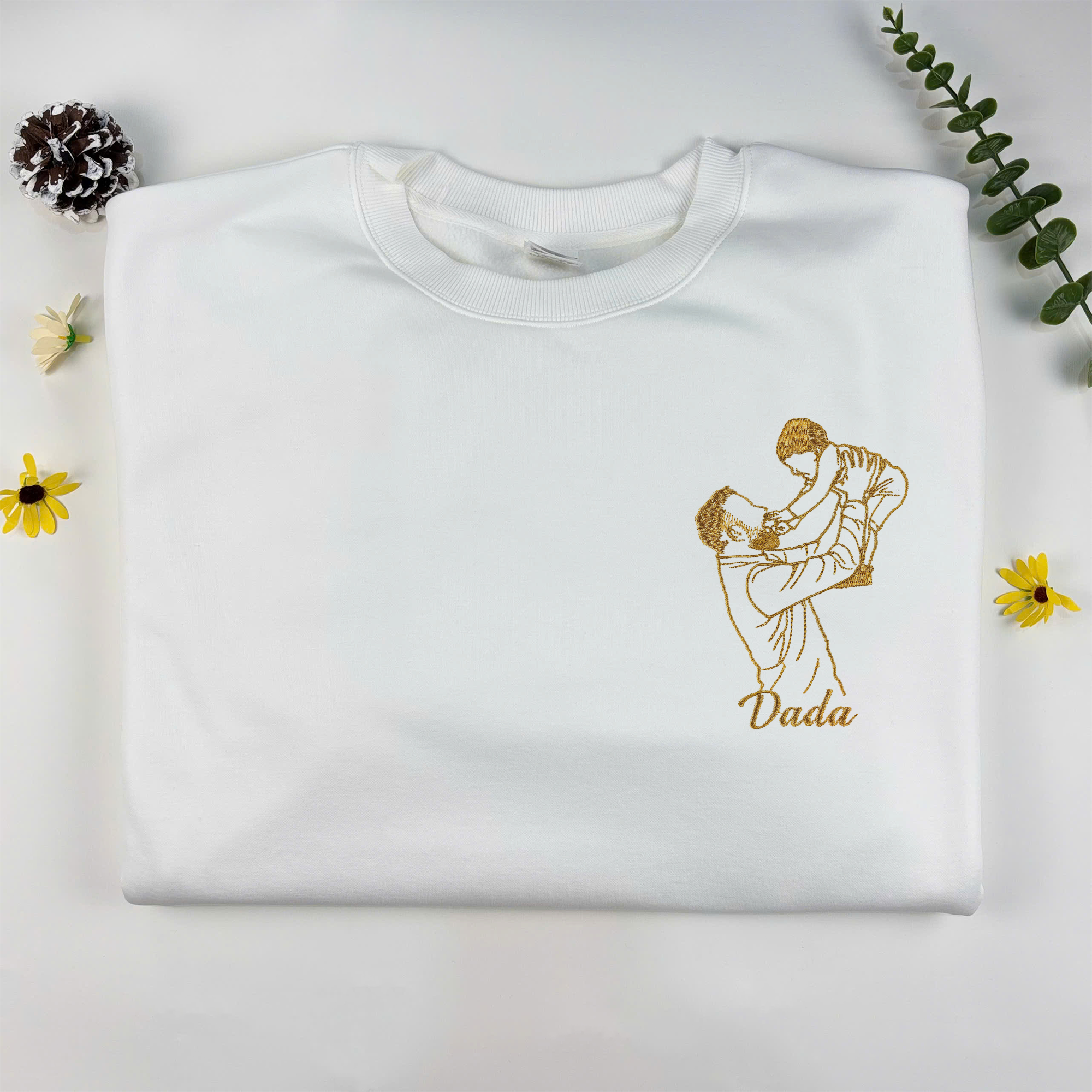 Custom Dad and Son Photo Embroidered Sweatshirt, Personalized Dad Embroidered Shirt