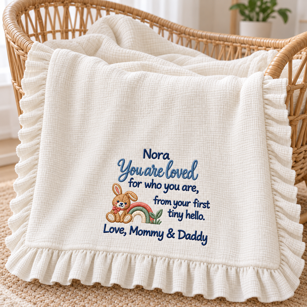 Our Christmas Morning Hand in Hand Blanket | Embroidered Newborn Keepsake Gift Blanket