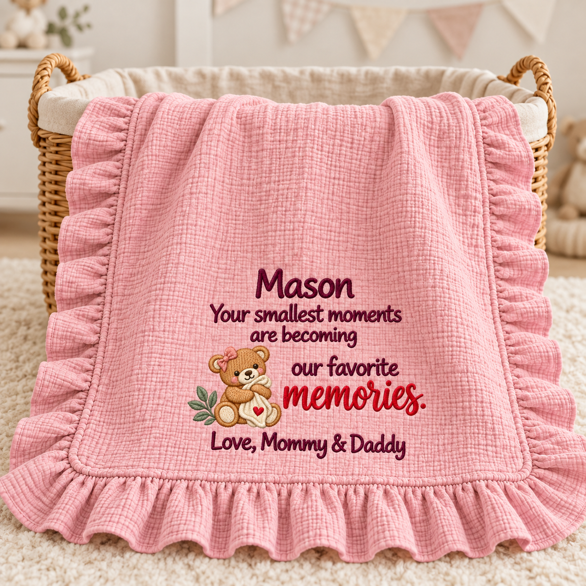 First Christmas Fits My Heart Keepsake Blanket | Embroidered Mommy & Newborn Gift