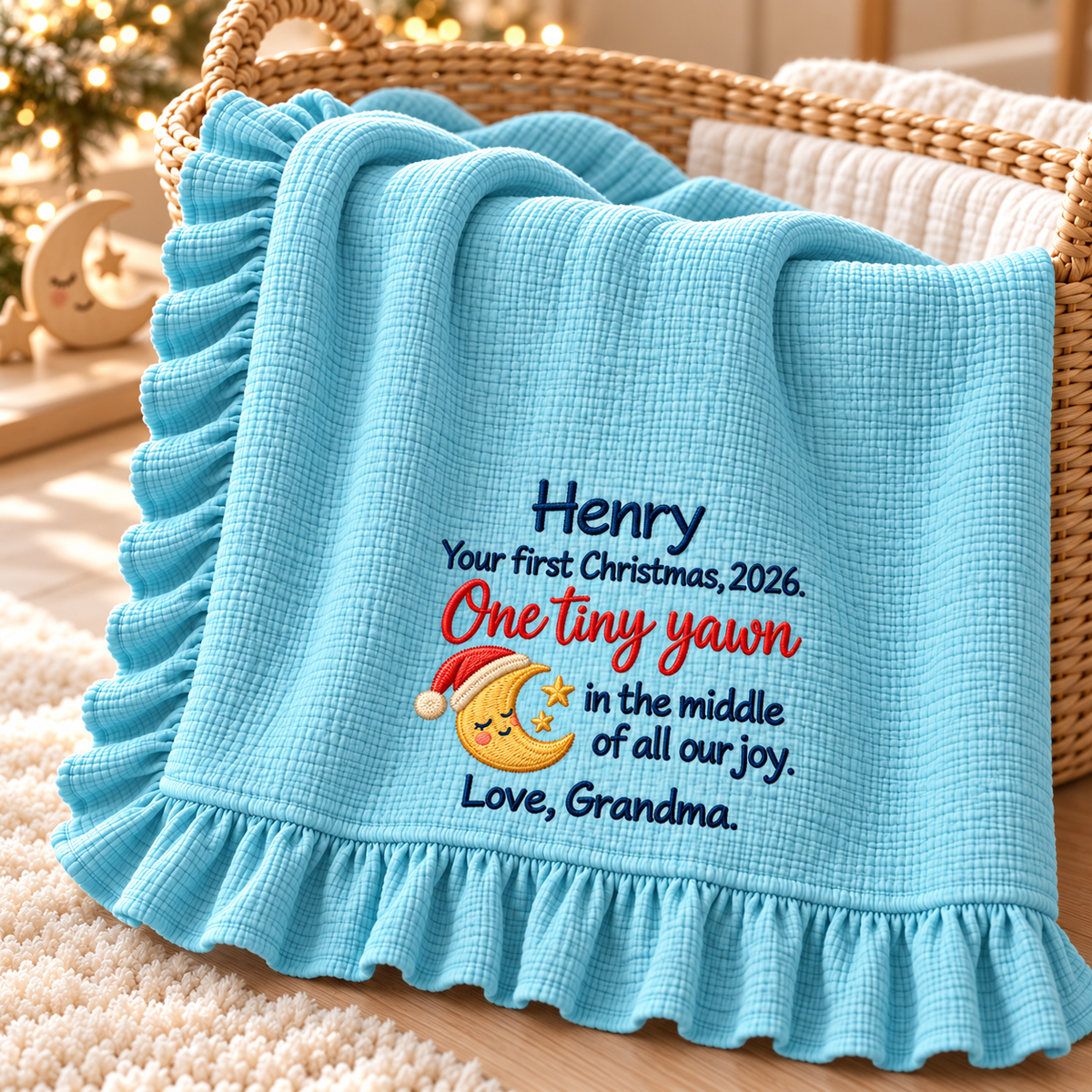 Love Mommy Embroidered Muslin Blanket | Personalized Newborn Christmas Keepsake Gift Blanket