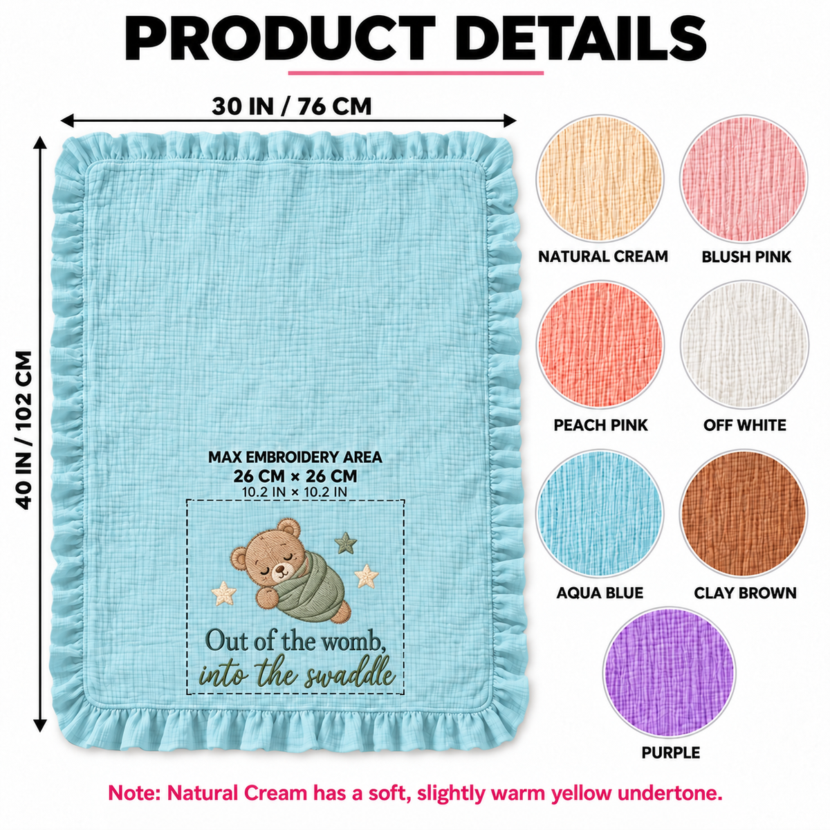 Out of the Womb Into the Swaddle Embroidered Muslin Blanket | Funny Newborn Keepsake Gift