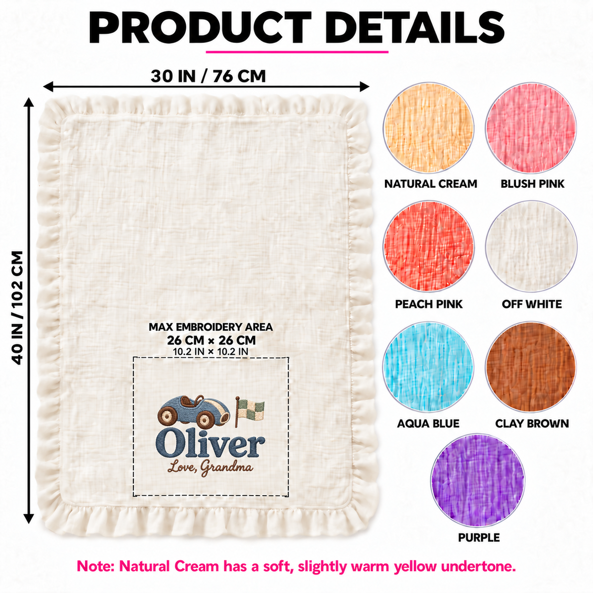 Custom Name Keepsake Muslin Blanket | Personalized Gift from Grandma