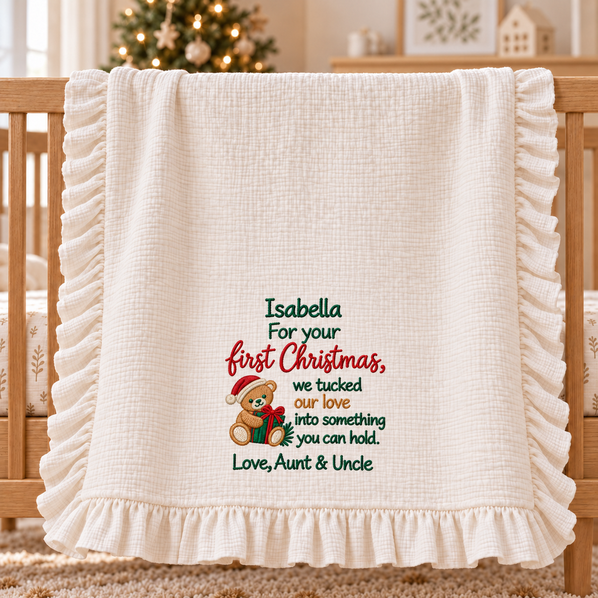 Fits Against My Heart Muslin Blanket | Mommy & Baby 1st Christmas Keepsake Gift