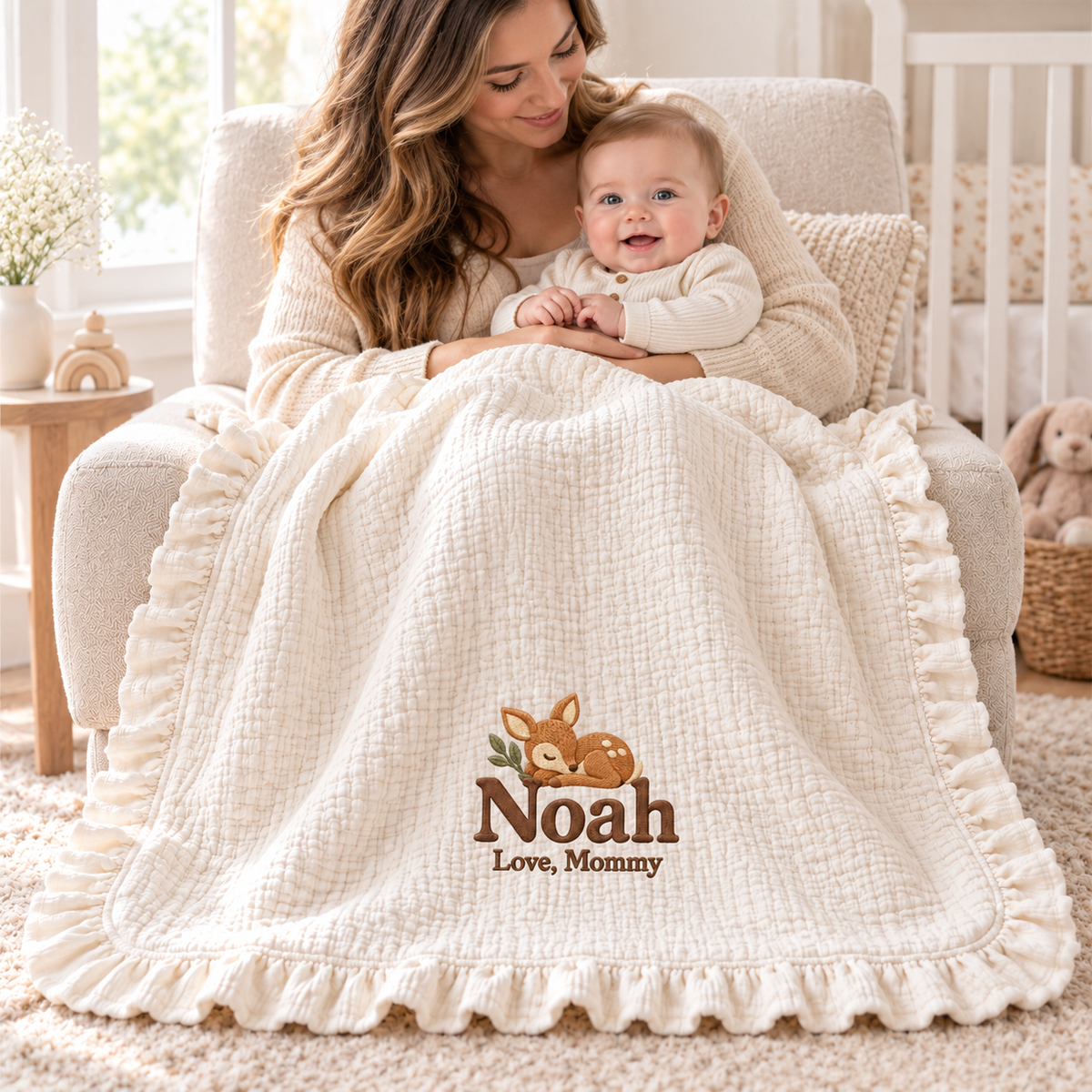 Custom Name Muslin Blanket | Personalized Keepsake Gift from Mommy