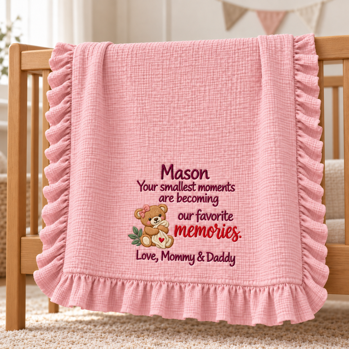 First Christmas Fits My Heart Keepsake Blanket | Embroidered Mommy & Newborn Gift