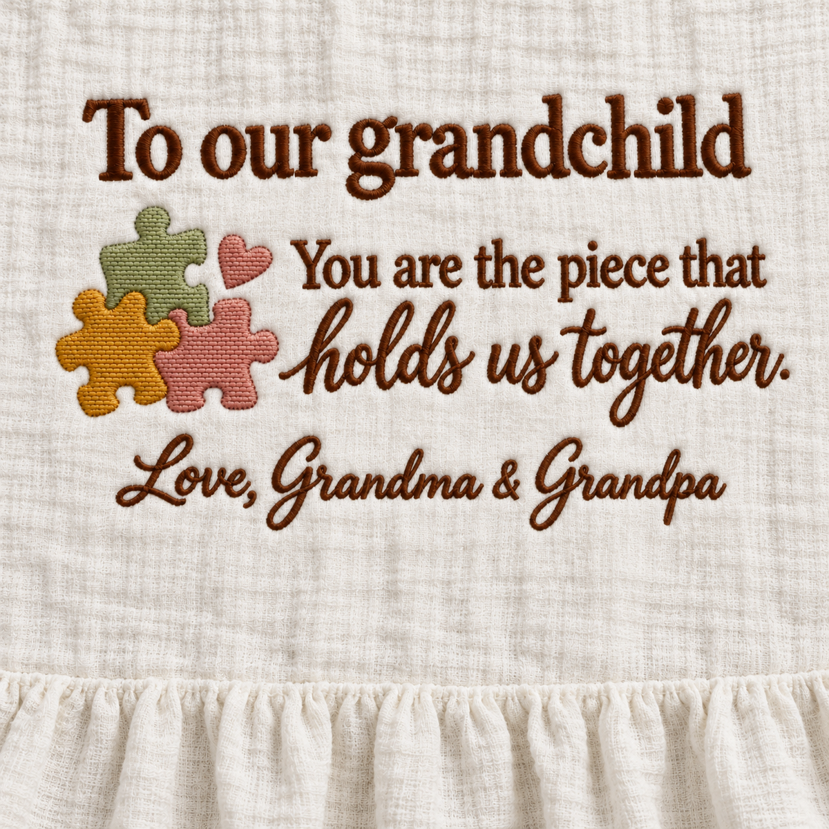 You Are The Piece That Holds Us Together Muslin Blanket | Personalized Grandchild Keepsake Gift