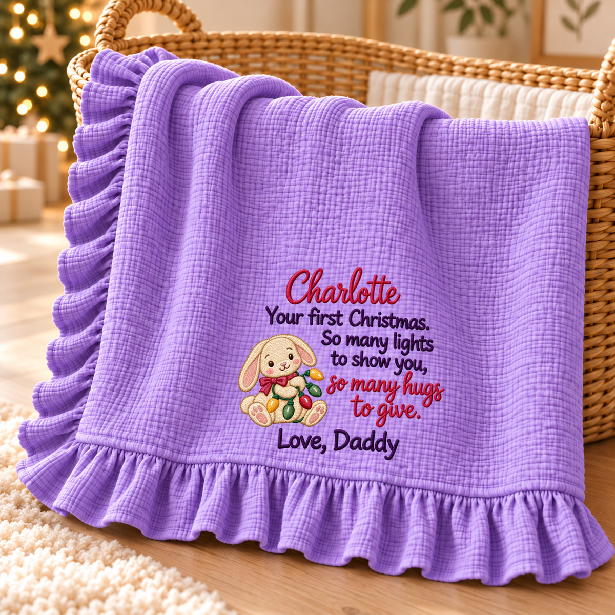 This Christmas Morning Keepsake Muslin Blanket | Personalized Mommy & Baby Gift Blanket