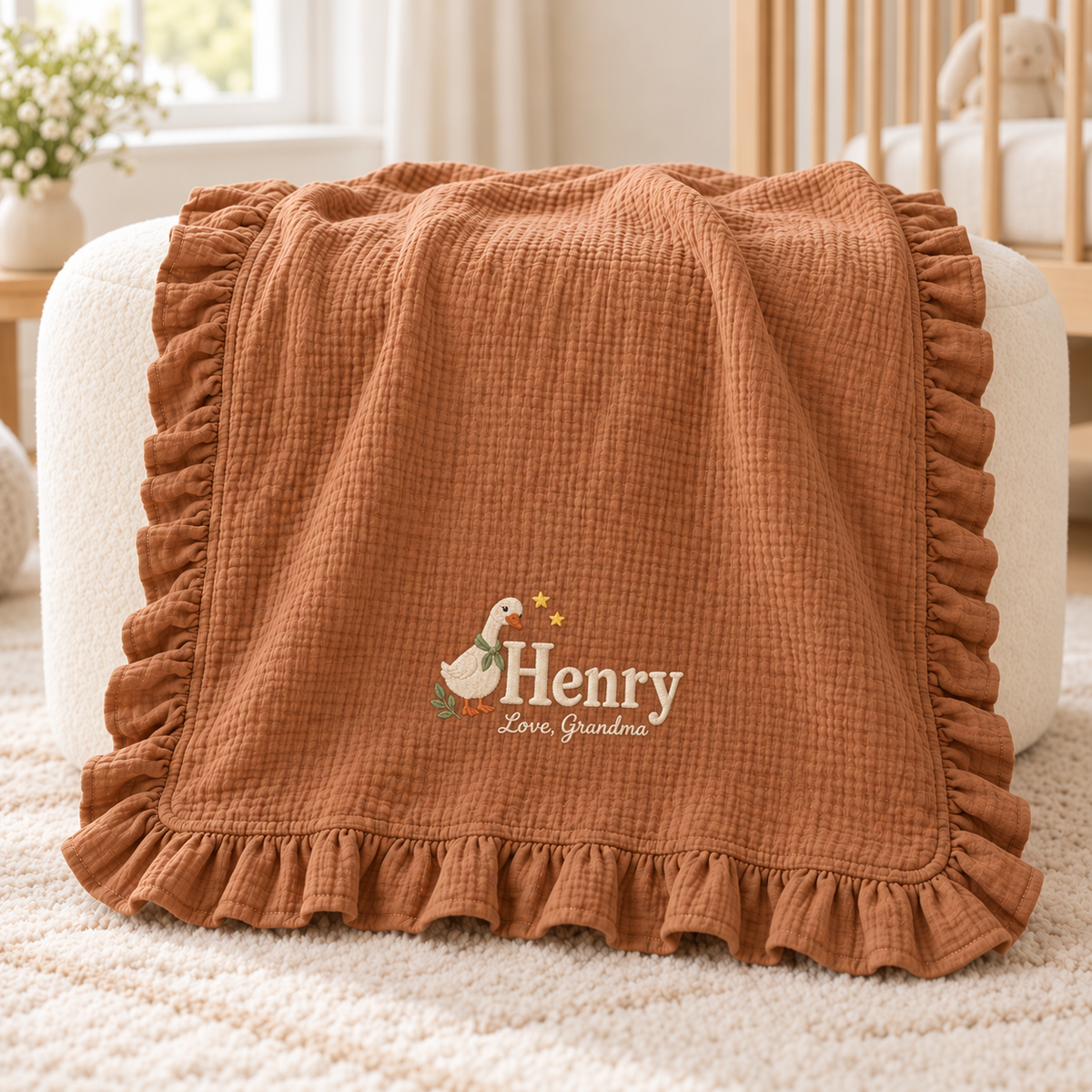 Personalized Name Embroidered Muslin Blanket | Custom Name Keepsake Gift from Grandma