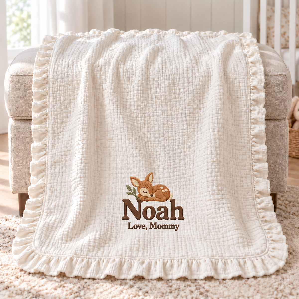 Custom Name Muslin Blanket | Personalized Keepsake Gift from Mommy