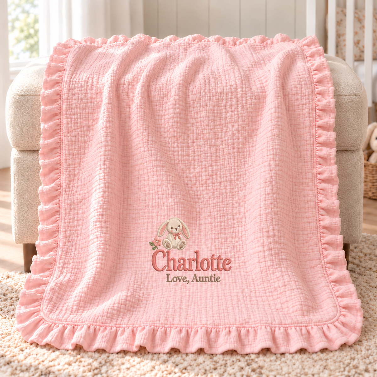 Personalized Name Keepsake Muslin Blanket | Custom Gift from Auntie