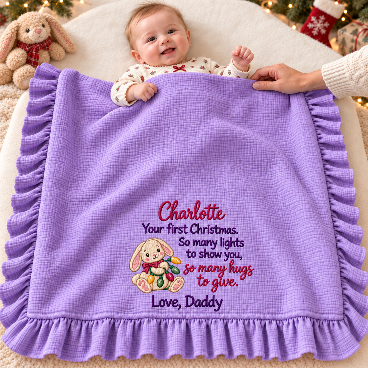 This Christmas Morning Keepsake Muslin Blanket | Personalized Mommy & Baby Gift Blanket
