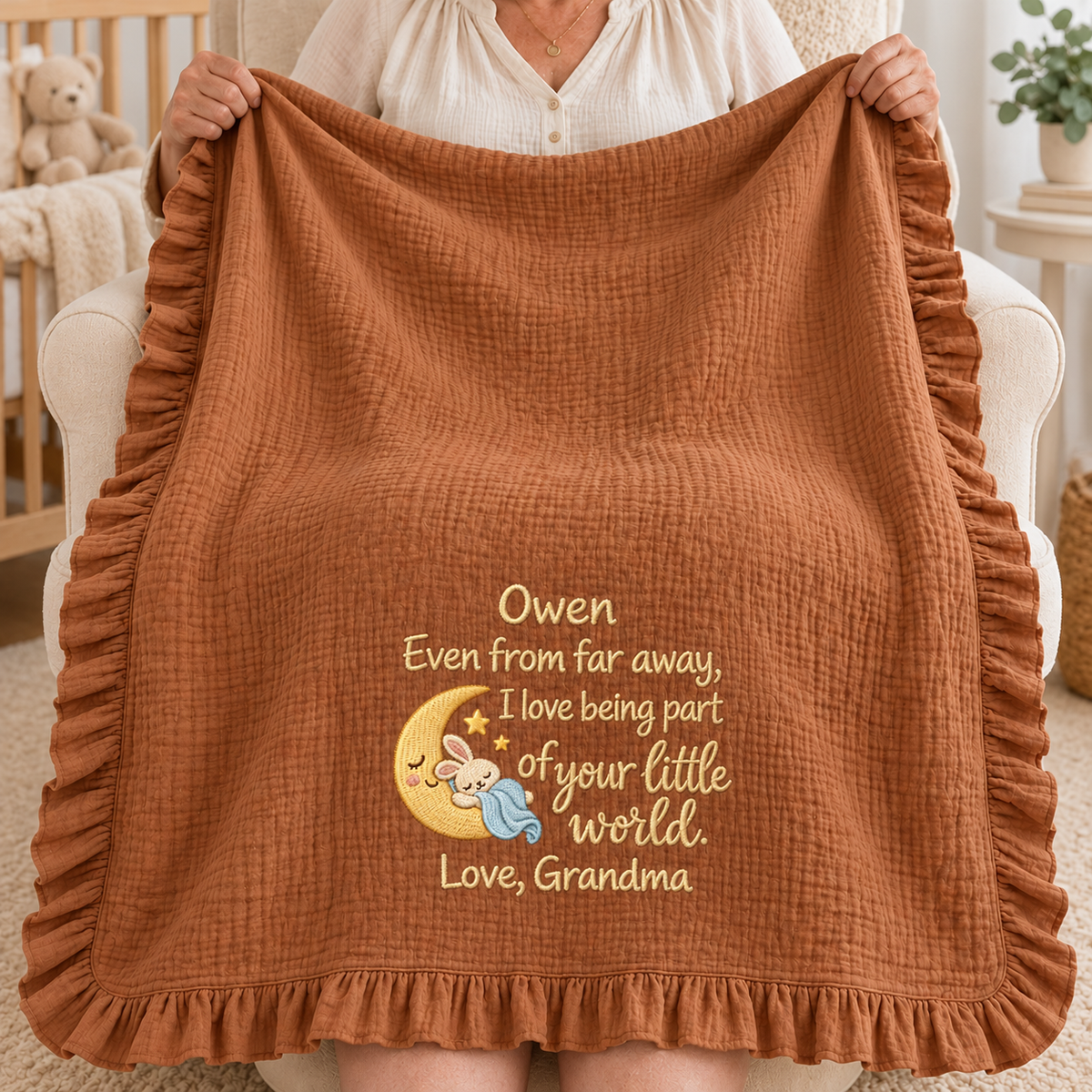 Hand in Hand Love Mommy Muslin Blanket | 1st Christmas Embroidered Keepsake Gift