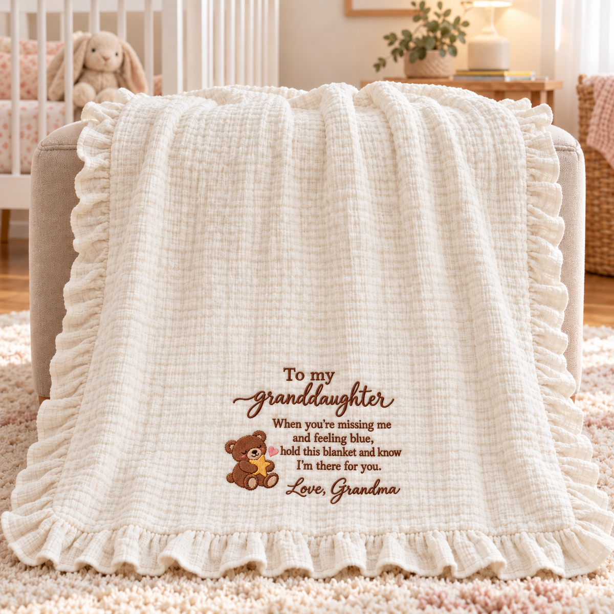 Missing You Grandma Comfort Muslin Blanket | Personalized Granddaughter Keepsake Gift