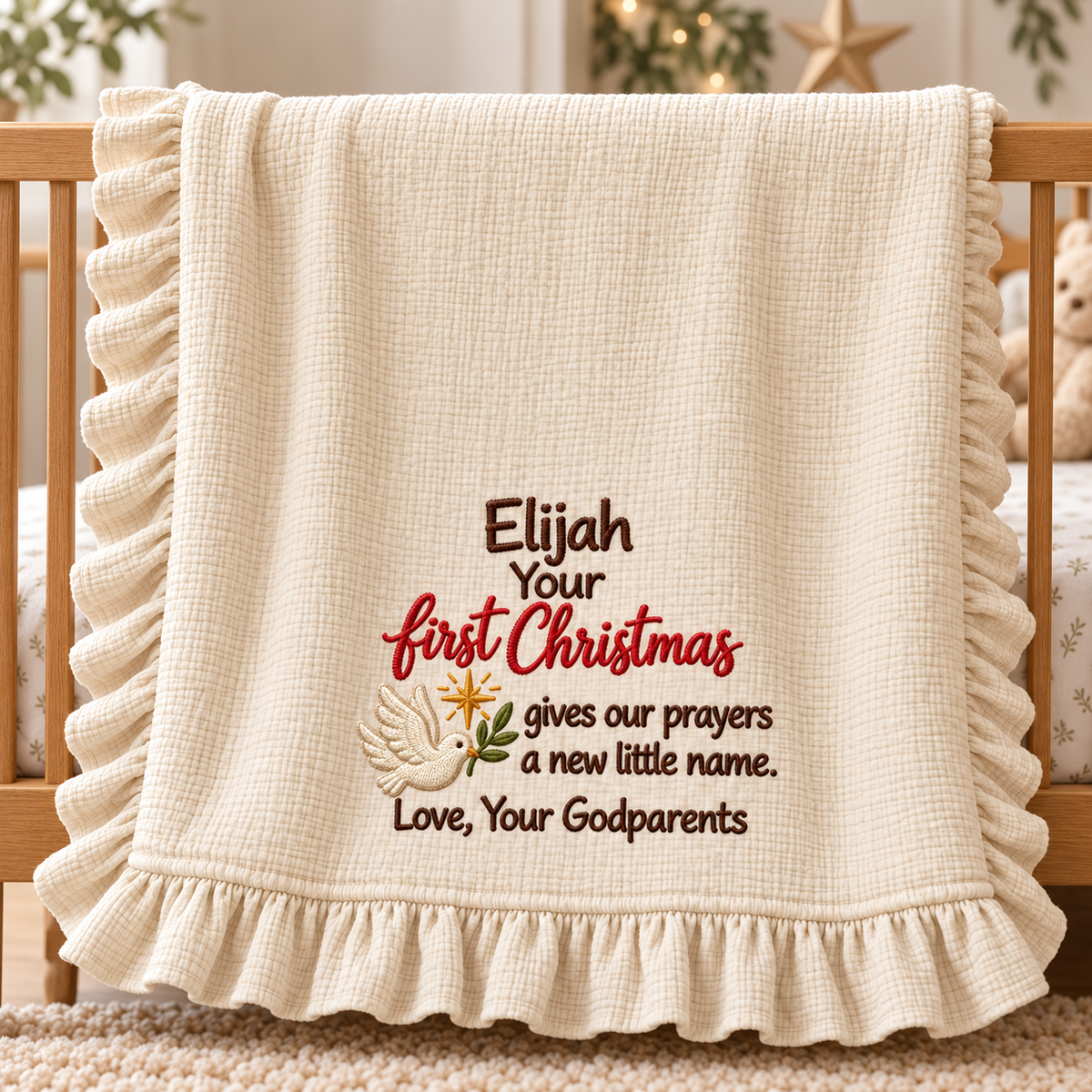 Our First Christmas Hand-in-Hand Muslin Blanket | Custom Embroidered Newborn Keepsake Gift