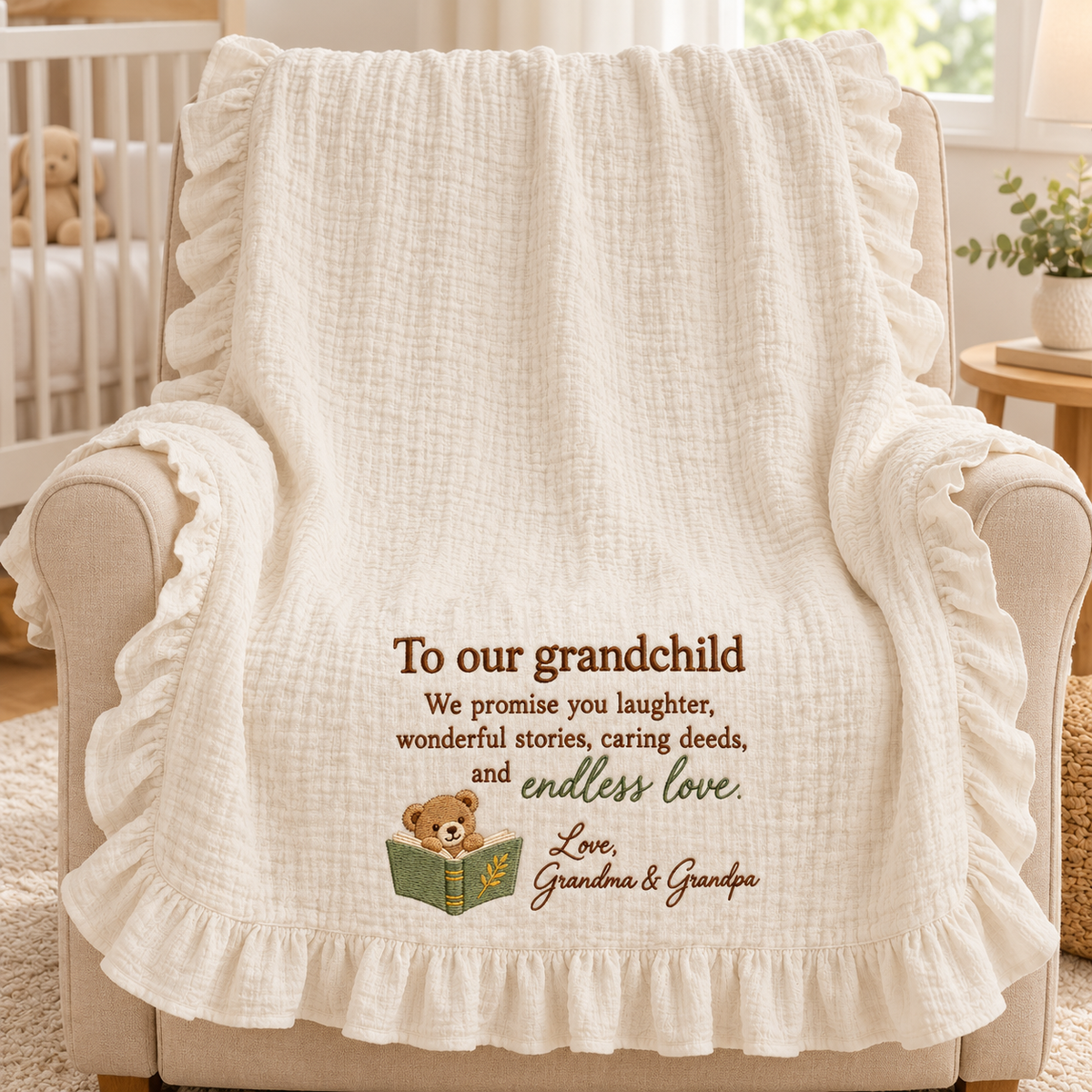 We Promise You Laughter Grandparent Muslin Blanket | Personalized Grandchild Keepsake Gift