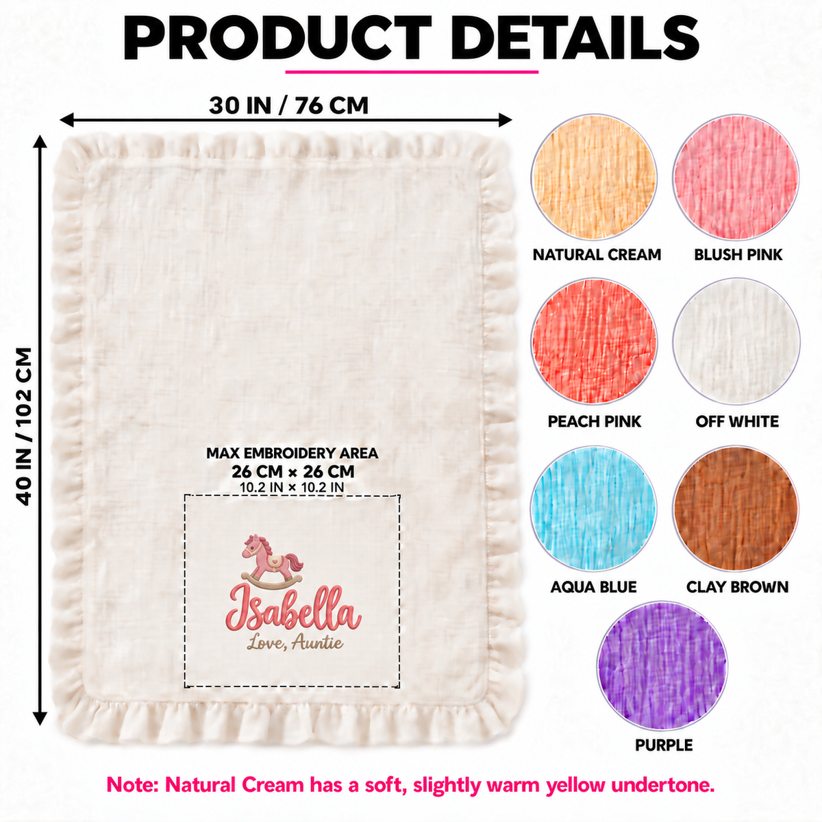 Personalized Name Embroidered Blanket | Custom Keepsake Gift from Auntie