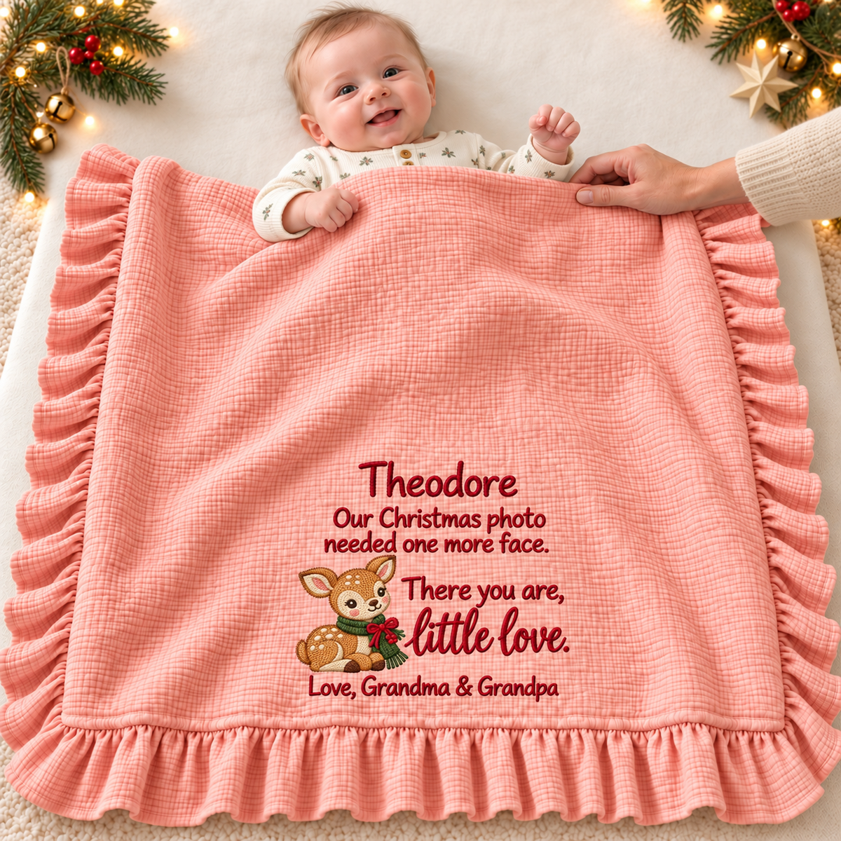 Together This Christmas Embroidered Muslin Blanket | Mommy & Baby Personalized Keepsake Gift