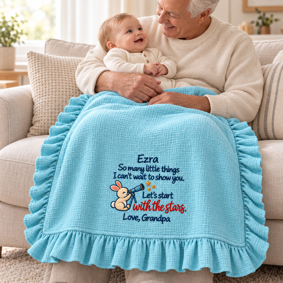 Love Mommy First Christmas Muslin Blanket | Embroidered Newborn Keepsake Gift Blanket
