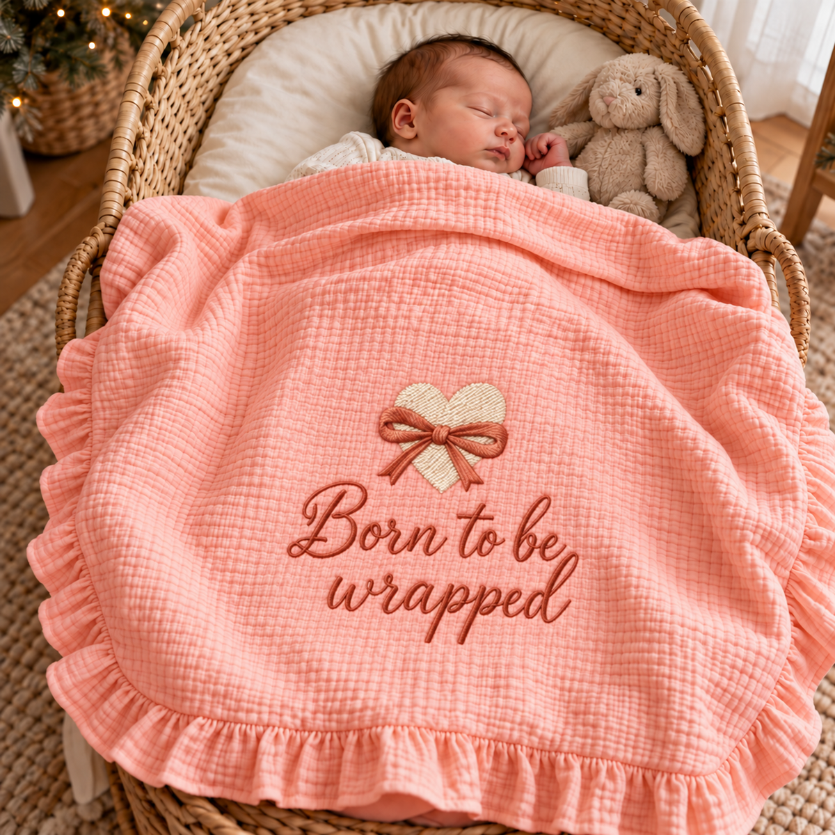 Born to Be Wrapped Embroidered Muslin Baby Blanket | Personalized Newborn Keepsake Gift