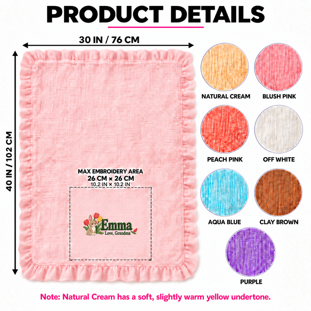 Personalized Name Muslin Blanket | Custom Keepsake Gift from Grandma