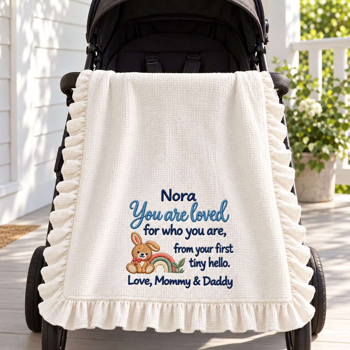 Our Christmas Morning Hand in Hand Blanket | Embroidered Newborn Keepsake Gift Blanket