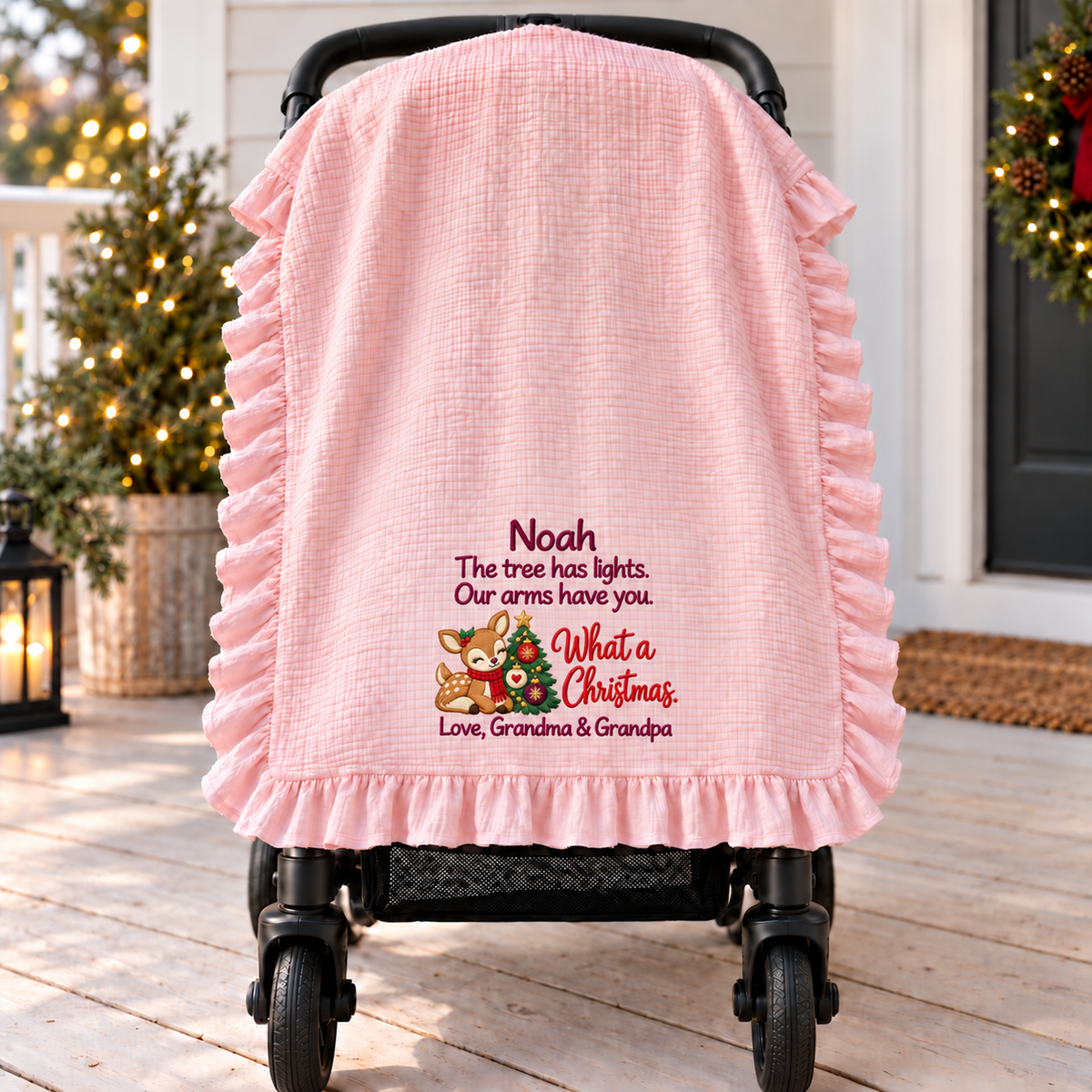 Hand in Hand Mommy and Me Embroidered Muslin Blanket | Custom 1st Christmas Keepsake Gift Blanket