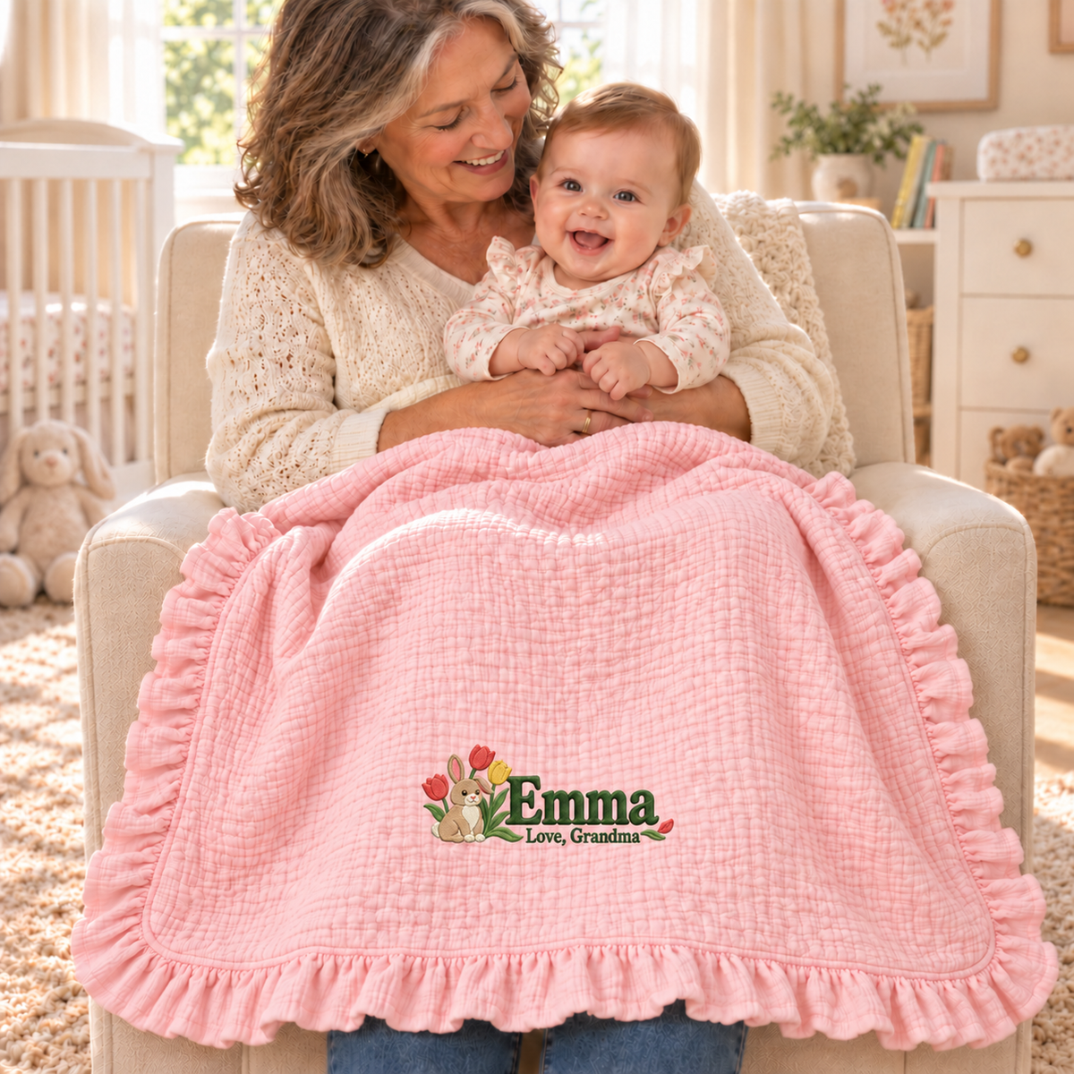 Personalized Name Muslin Blanket | Custom Keepsake Gift from Grandma