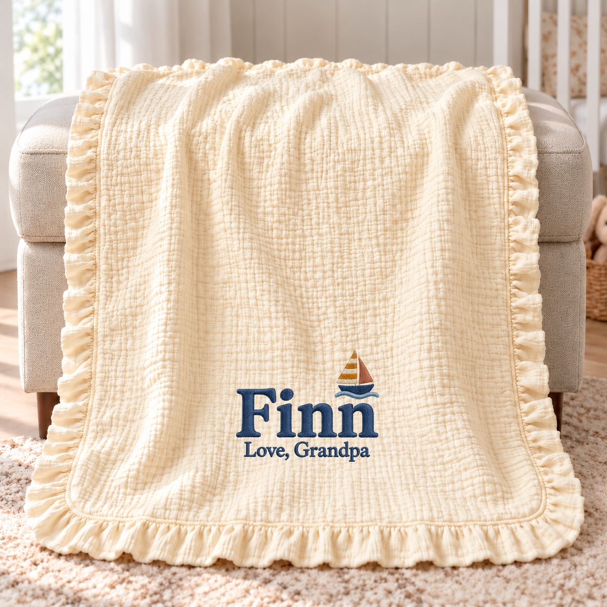 Personalized Name Muslin Keepsake Blanket | Custom Gift from Grandpa