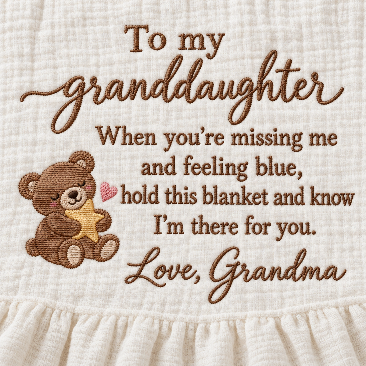 Missing You Grandma Comfort Muslin Blanket | Personalized Granddaughter Keepsake Gift