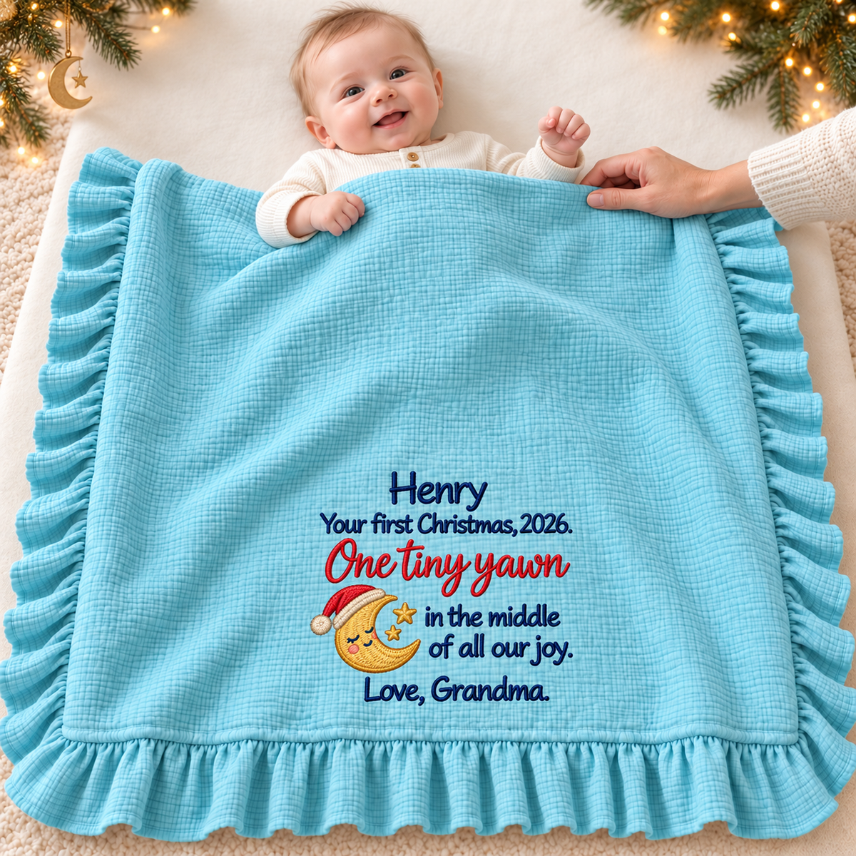 Love Mommy Embroidered Muslin Blanket | Personalized Newborn Christmas Keepsake Gift Blanket