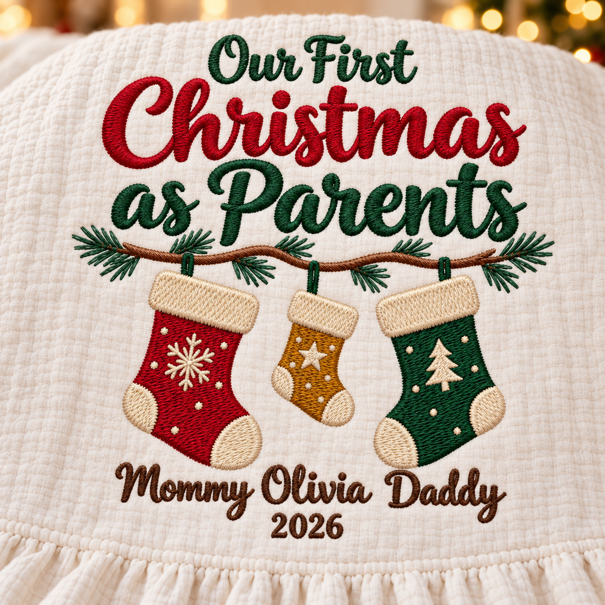 Our First Christmas as Parents Embroidered Blanket | Personalized Family Keepsake Gift