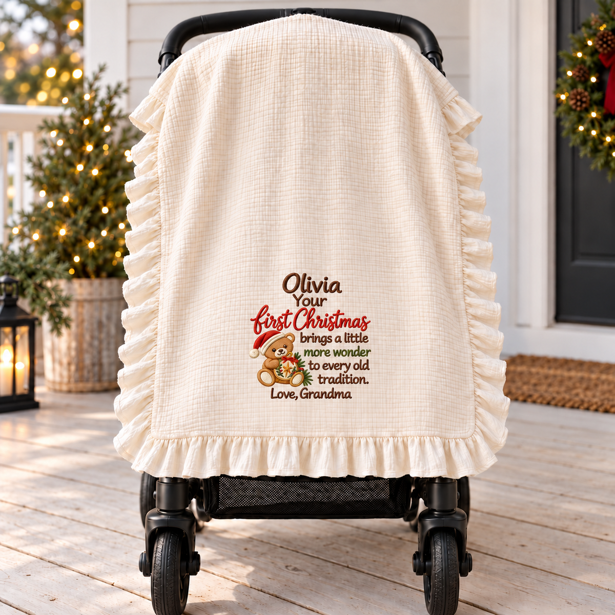 Happy Our 1st Christmas Together Embroidered Muslin Blanket | Mommy & Baby Keepsake Gift Blanket