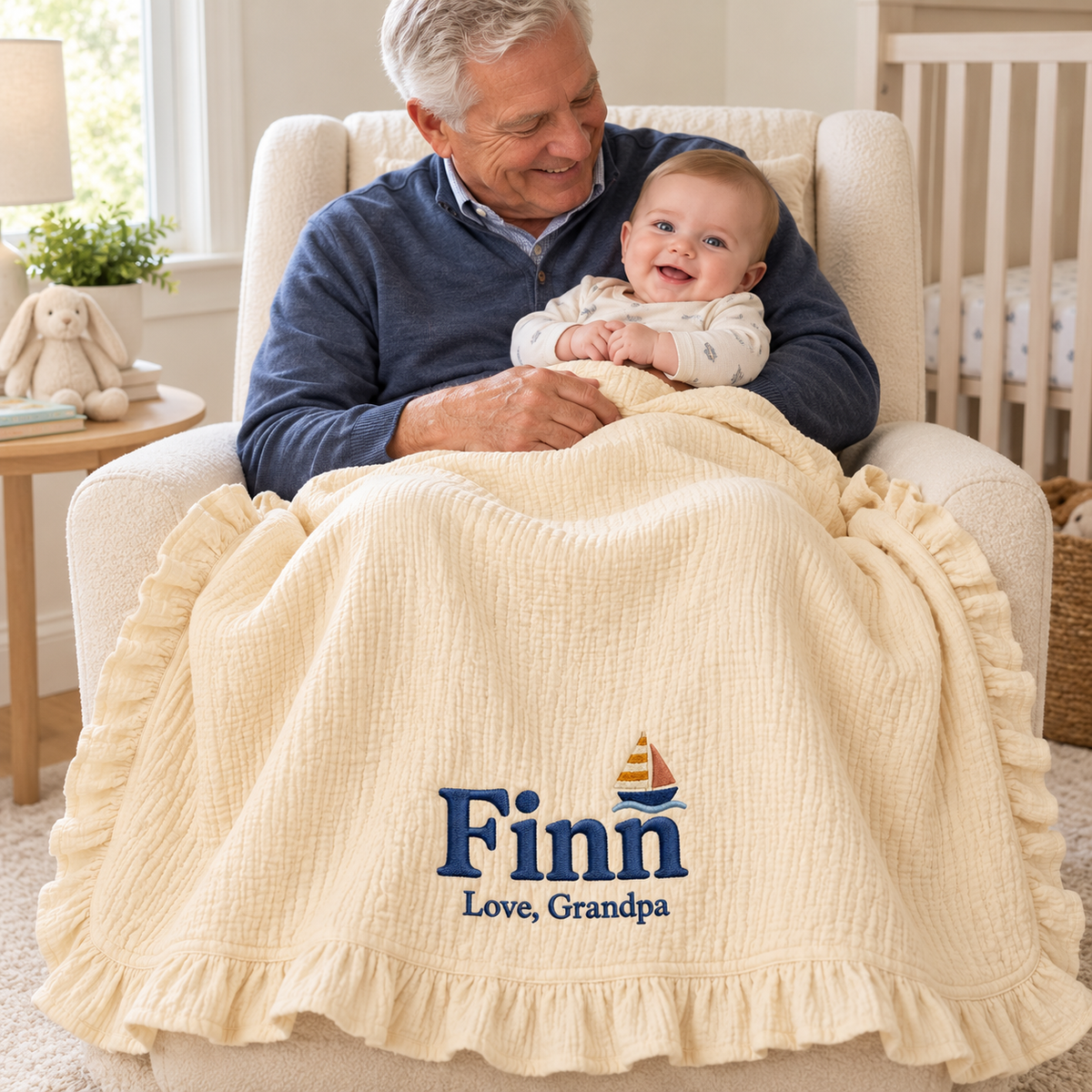 Personalized Name Muslin Keepsake Blanket | Custom Gift from Grandpa