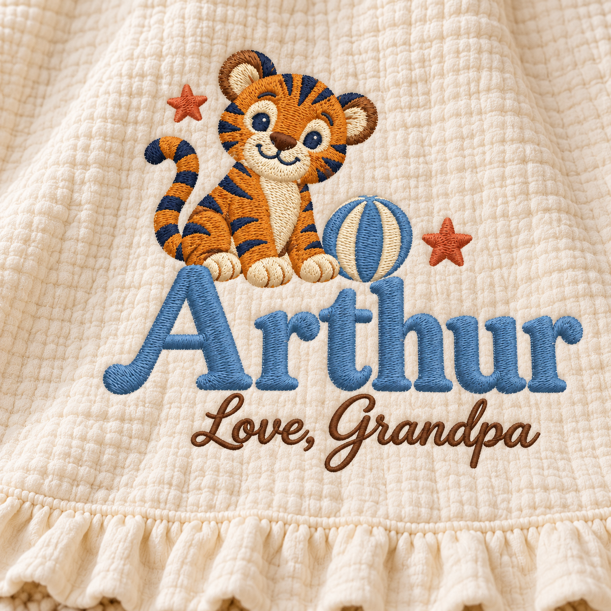 Custom Name Embroidered Muslin Blanket | Personalized Keepsake Gift from Grandpa