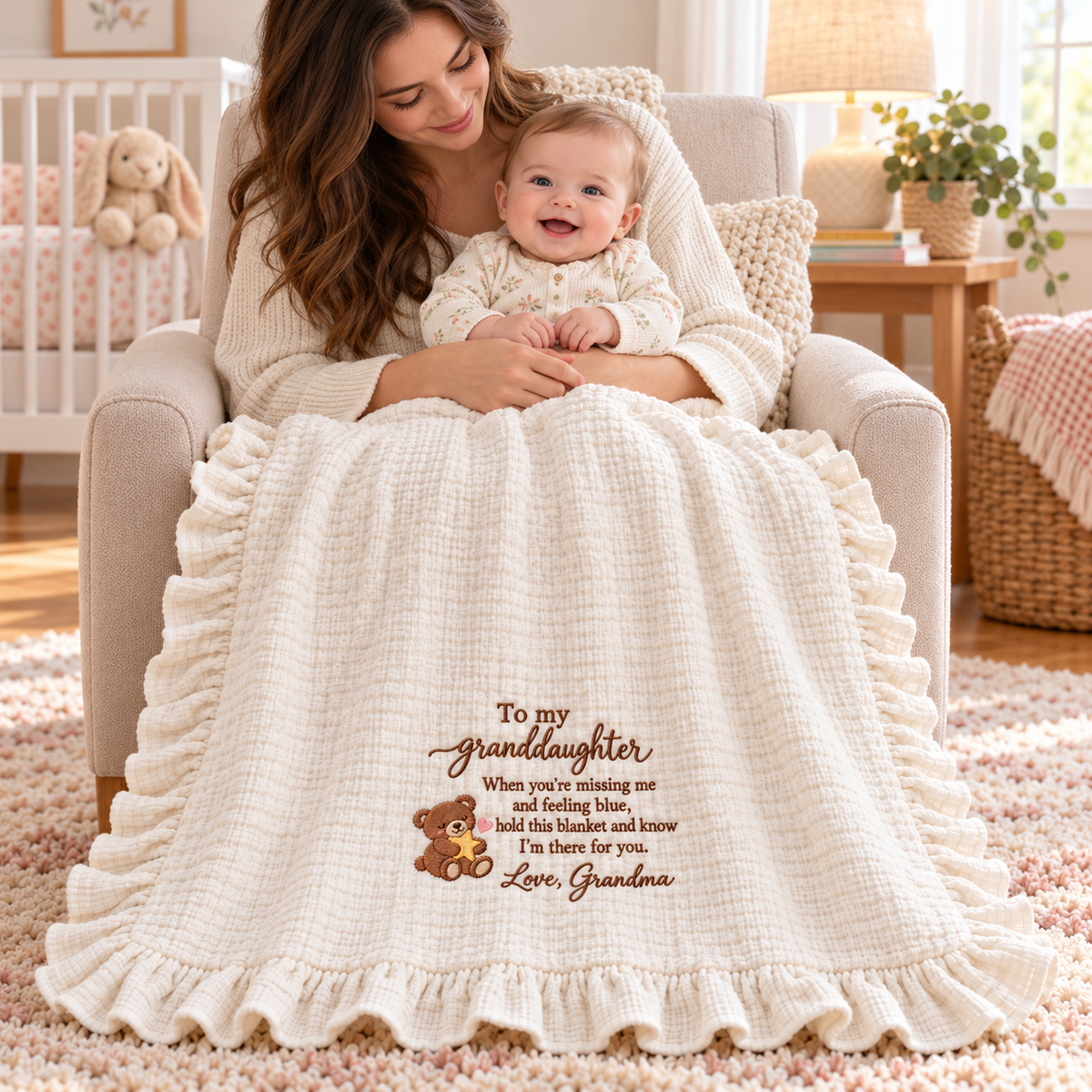 Missing You Grandma Comfort Muslin Blanket | Personalized Granddaughter Keepsake Gift