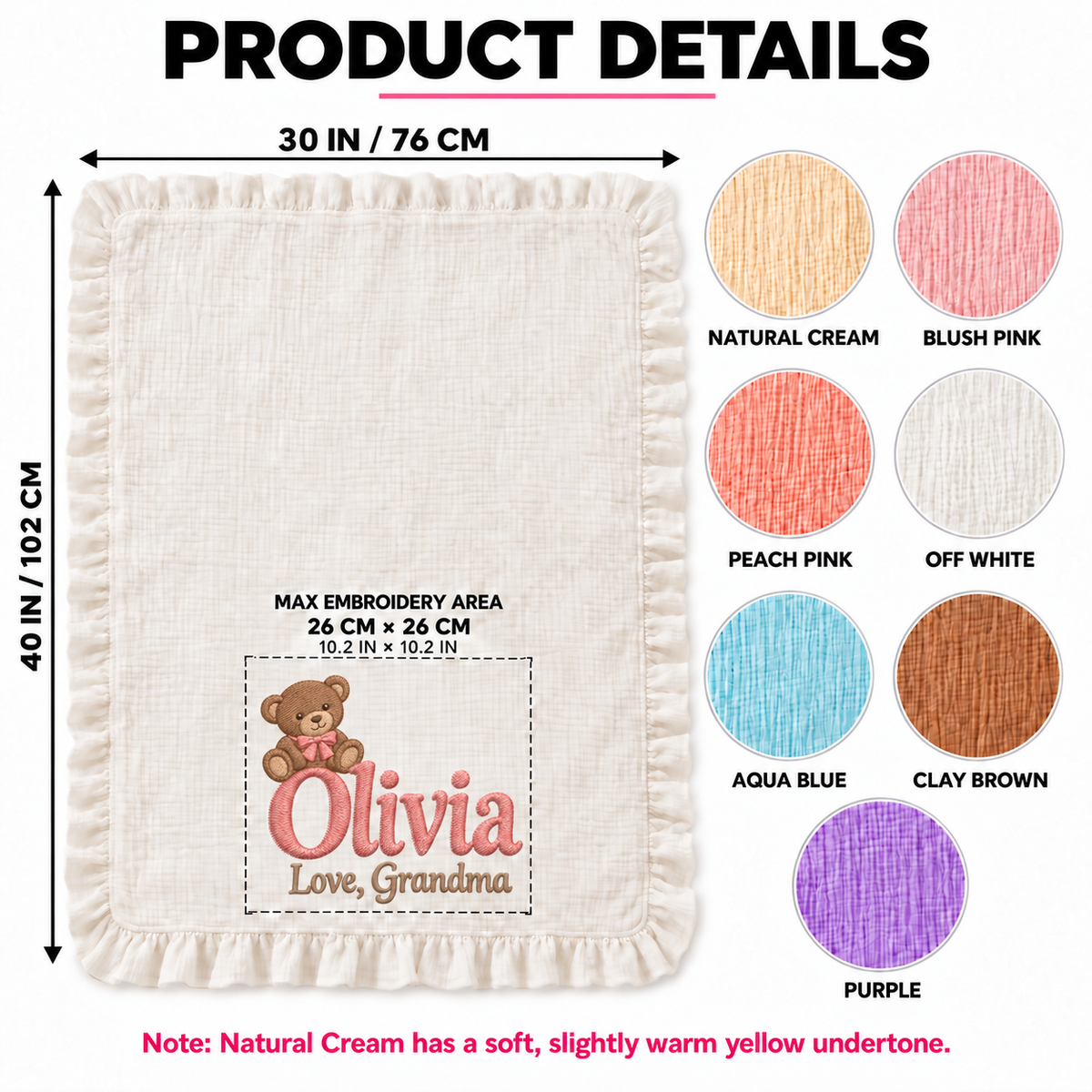 Custom Name Embroidered Keepsake Blanket | Personalized Gift from Grandma