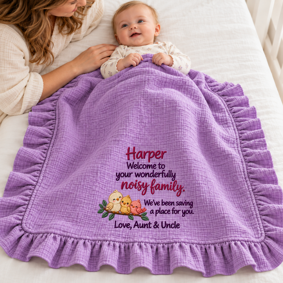 You're Doing Great Job Mommy Ruffle Blanket | Personalized Christmas Keepsake Gift Blanket
